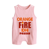 Orange Fire BUTTON ROMPER – Bold Cricket Fan Edition - BABY PINK - New Born (Chest 18")
