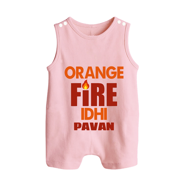 Orange Fire BUTTON ROMPER – Bold Cricket Fan Edition - BABY PINK - New Born (Chest 18")