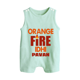 Orange Fire BUTTON ROMPER – Bold Cricket Fan Edition - MINT GREEN - New Born (Chest 18")