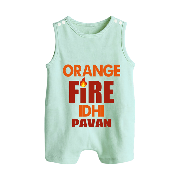 Orange Fire BUTTON ROMPER – Bold Cricket Fan Edition - MINT GREEN - New Born (Chest 18")