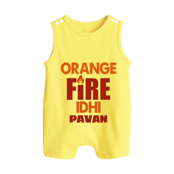 Orange Fire BUTTON ROMPER – Bold Cricket Fan Edition - PASTEL YELLOW - New Born (Chest 18")