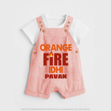 Orange Fire DUNGAREE – Bold Cricket Fan Edition - PEACH - 0 - 5 Months Old (Chest 18")