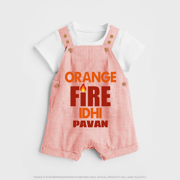 Orange Fire DUNGAREE – Bold Cricket Fan Edition - PEACH - 0 - 5 Months Old (Chest 18")