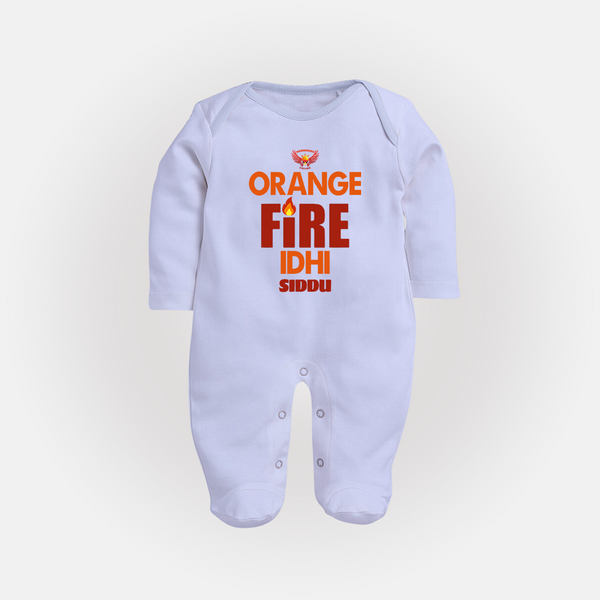 Orange Fire Idhi - Make Every Match Day Special With Our Customized IPL-Themed Sleep Suit For Babies With Name - BABY BLUE - New Born (Chest 7.5")