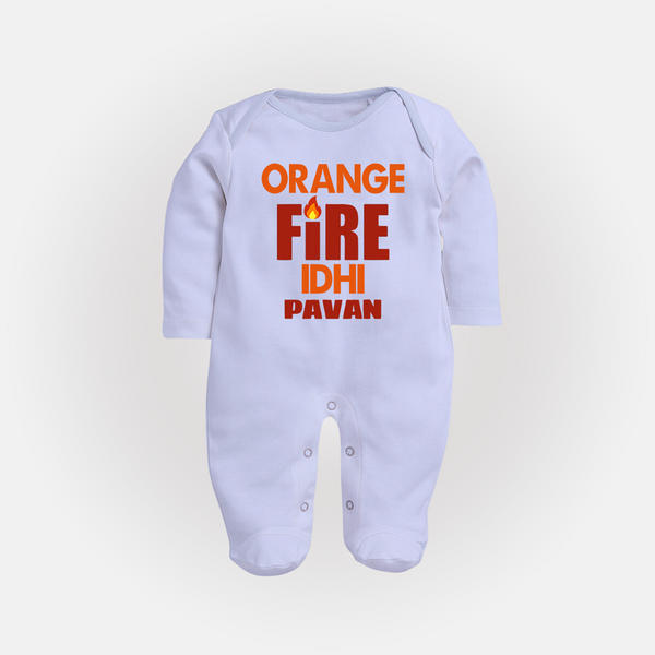 Orange Fire FULL BODY SUIT – Bold Cricket Fan Edition - BABY BLUE - New Born (Chest 7.5")
