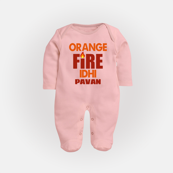 Orange Fire FULL BODY SUIT – Bold Cricket Fan Edition - BABY PINK - New Born (Chest 7.5")