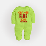 Orange Fire FULL BODY SUIT – Bold Cricket Fan Edition - LIME GREEN - New Born (Chest 7.5")