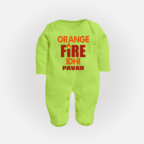 Orange Fire FULL BODY SUIT – Bold Cricket Fan Edition - LIME GREEN - New Born (Chest 7.5")