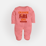 Orange Fire FULL BODY SUIT – Bold Cricket Fan Edition - PEACH - New Born (Chest 7.5")
