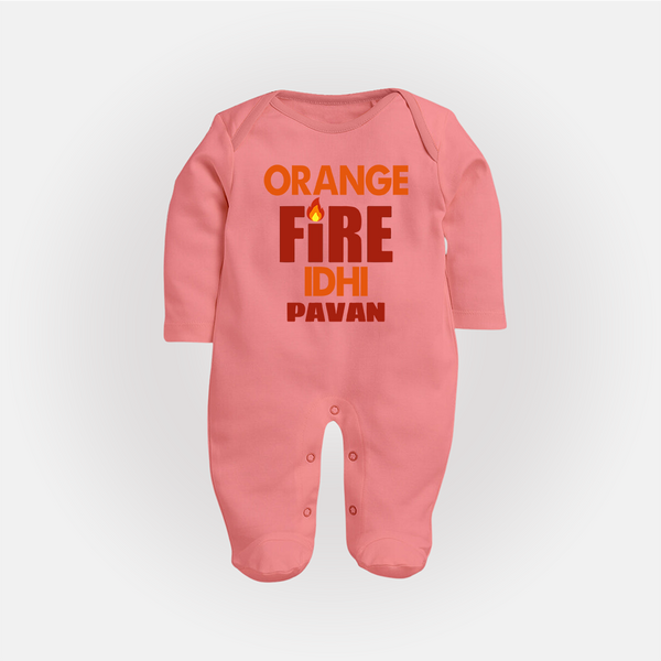 Orange Fire FULL BODY SUIT – Bold Cricket Fan Edition - PEACH - New Born (Chest 7.5")