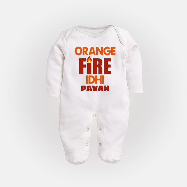 Orange Fire FULL BODY SUIT – Bold Cricket Fan Edition - WHITE - New Born (Chest 7.5")