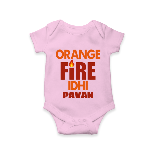 Orange Fire Baby Romper – Bold Cricket Fan Edition - BABY PINK - New Born (Chest 14")