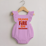 Orange Fire ROMPER FROCK – Bold Cricket Fan Edition - BABY PINK - 0 - 3 Months Old (Chest 19")