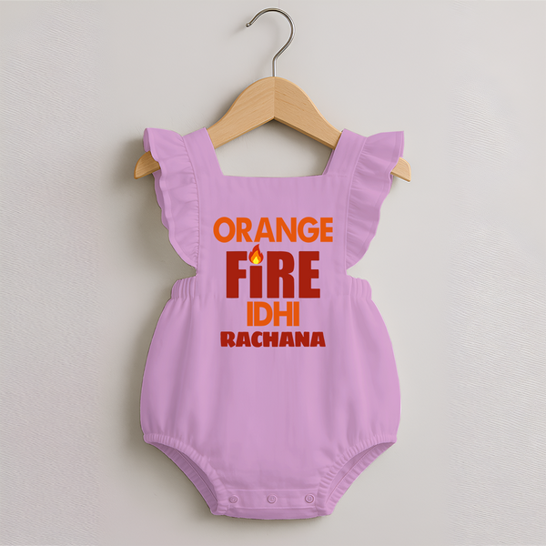 Orange Fire ROMPER FROCK – Bold Cricket Fan Edition - BABY PINK - 0 - 3 Months Old (Chest 19")