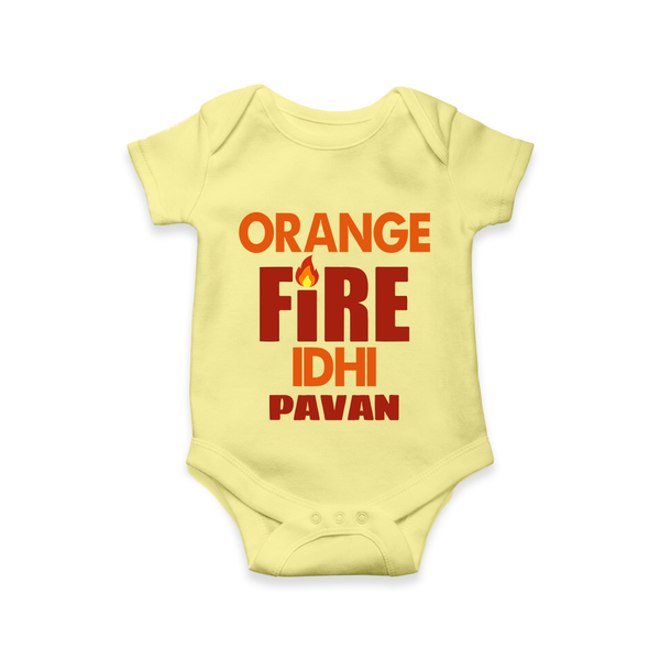 Orange Fire Baby Romper – Bold Cricket Fan Edition - PASTEL YELLOW - New Born (Chest 14")