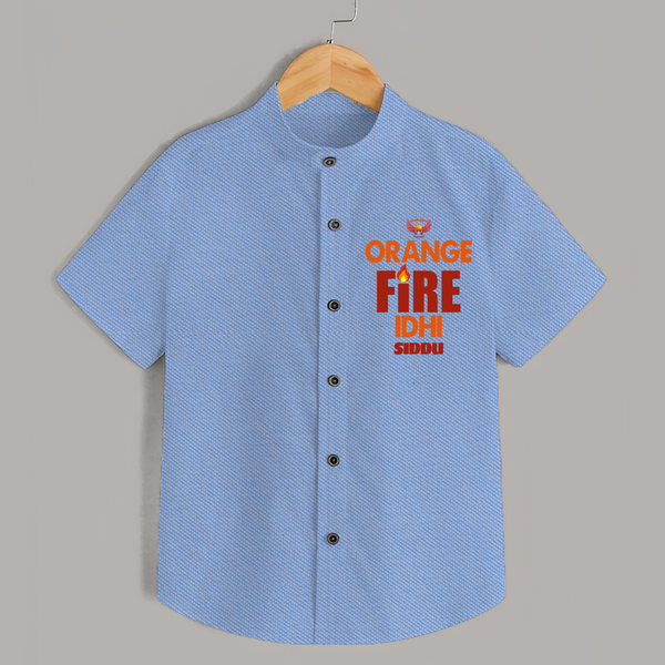 Orange Fire Idhi - Make Every Match Day Special With Our Customized IPL-Themed Shirt For Kids With Name - SKY BLUE - 0 - 6 Months Old (Chest 23")
