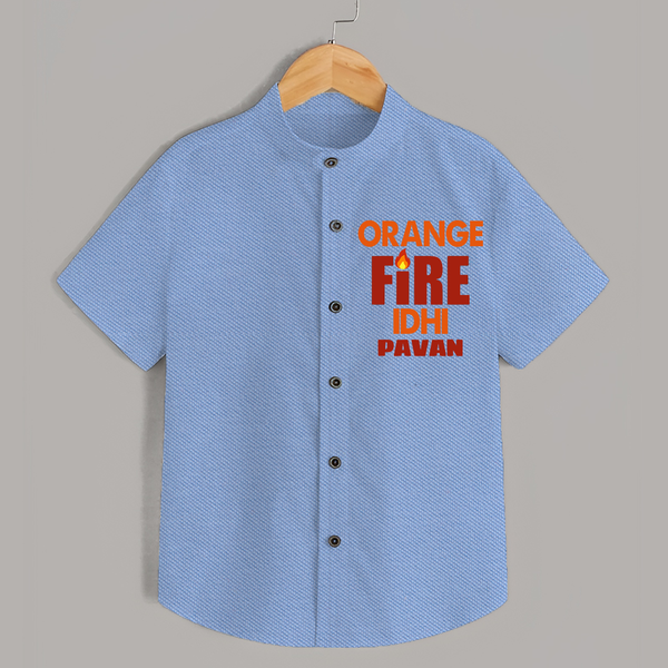 Orange Fire SHIRT – Bold Cricket Fan Edition - SKY BLUE - 0 - 6 Months Old (Chest 23")