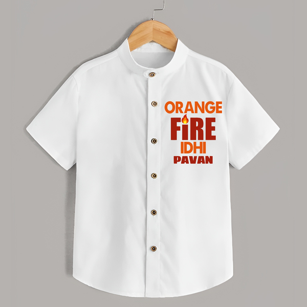 Orange Fire SHIRT – Bold Cricket Fan Edition - WHITE - 0 - 6 Months Old (Chest 23")