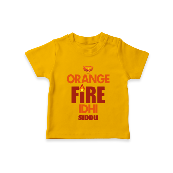 Orange Fire Idhi - Make Every Match Day Special With Our Customized IPL-Themed T-Shirt For Kids With Name - CHROME YELLOW - 0-5 Months Old (Chest 17")