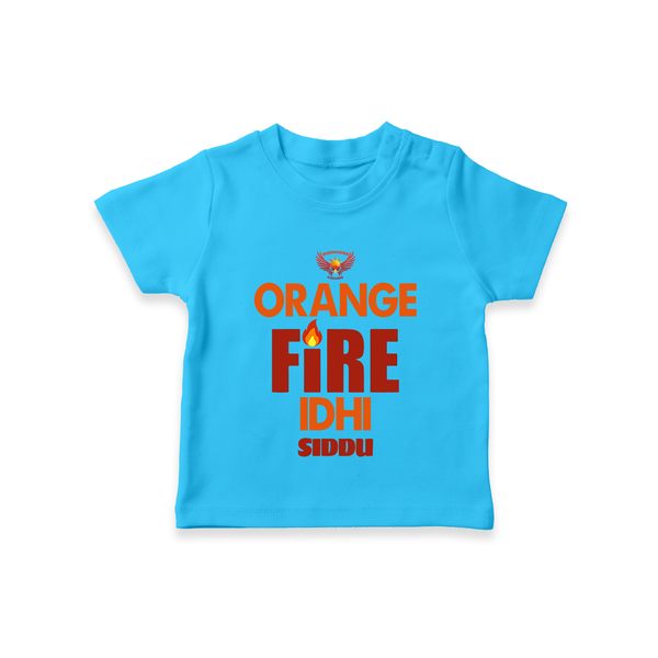 Orange Fire Idhi - Make Every Match Day Special With Our Customized IPL-Themed T-Shirt For Kids With Name - SKY BLUE - 0-5 Months Old (Chest 17")