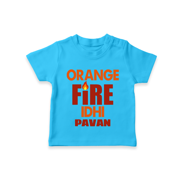 Orange Fire TSHIRT – Bold Cricket Fan Edition - SKY BLUE - 0-5 Months Old (Chest 17")