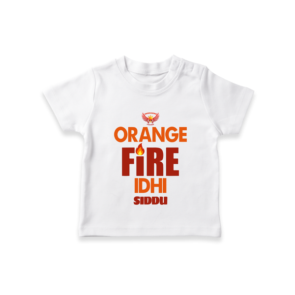 Orange Fire Idhi - Make Every Match Day Special With Our Customized IPL-Themed T-Shirt For Kids With Name - WHITE - 0-5 Months Old (Chest 17")