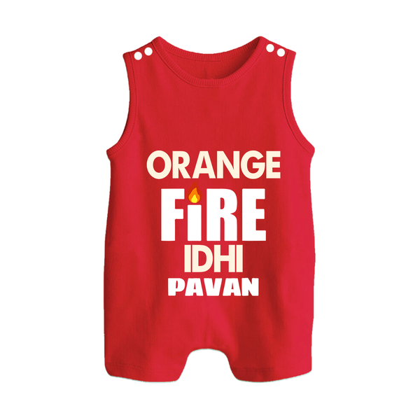 Orange Fire BUTTON ROMPER – Bold Cricket Fan Edition - RED - New Born (Chest 18")