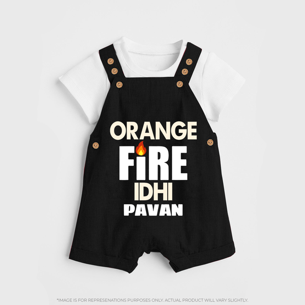 Orange Fire DUNGAREE – Bold Cricket Fan Edition - BLACK - 0 - 5 Months Old (Chest 18")