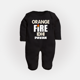 Orange Fire FULL BODY SUIT – Bold Cricket Fan Edition - BLACK - New Born (Chest 7.5")