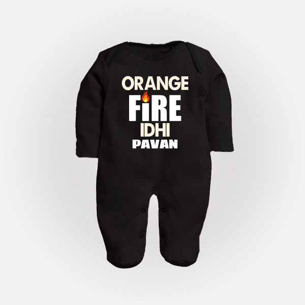 Orange Fire FULL BODY SUIT – Bold Cricket Fan Edition - BLACK - New Born (Chest 7.5")