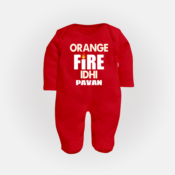 Orange Fire FULL BODY SUIT – Bold Cricket Fan Edition - RED - New Born (Chest 7.5")