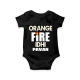 Orange Fire Baby Romper – Bold Cricket Fan Edition - BLACK - New Born (Chest 14")