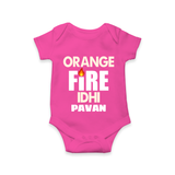 Orange Fire Baby Romper – Bold Cricket Fan Edition - HOT PINK - New Born (Chest 14")
