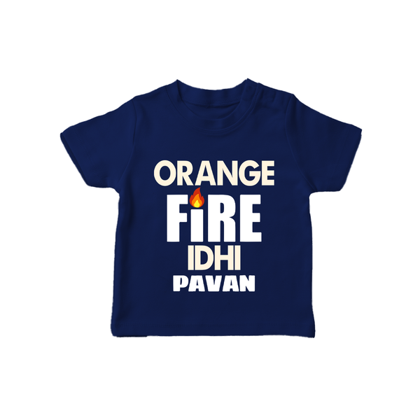 Orange Fire TSHIRT – Bold Cricket Fan Edition - NAVY BLUE - 0-5 Months Old (Chest 17")