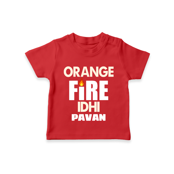 Orange Fire TSHIRT – Bold Cricket Fan Edition - RED - 0-5 Months Old (Chest 17")