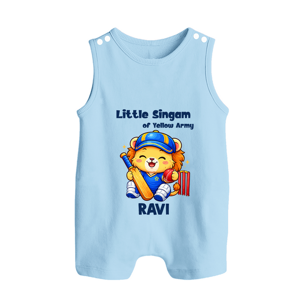 Little Champ of Yellow Army BUTTON ROMPER - BABY BLUE - New Born (Chest 18")