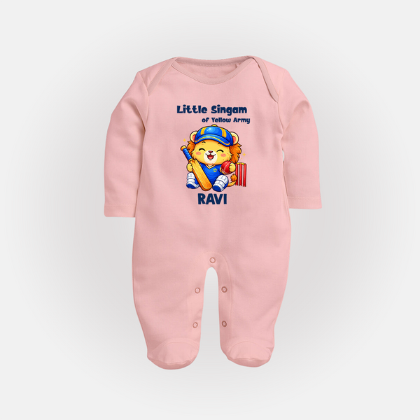Little Champ of Yellow Army FULL BODY SUIT - BABY PINK - New Born (Chest 7.5")