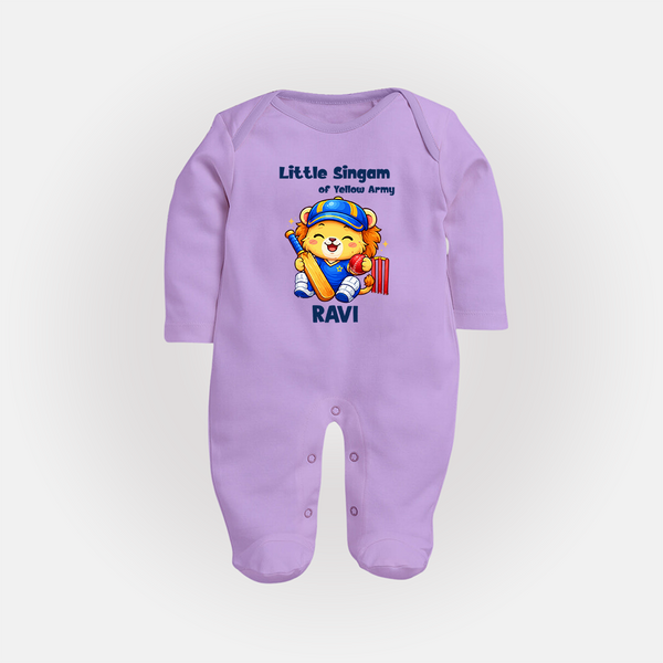 Little Champ of Yellow Army FULL BODY SUIT - LILAC - New Born (Chest 7.5")