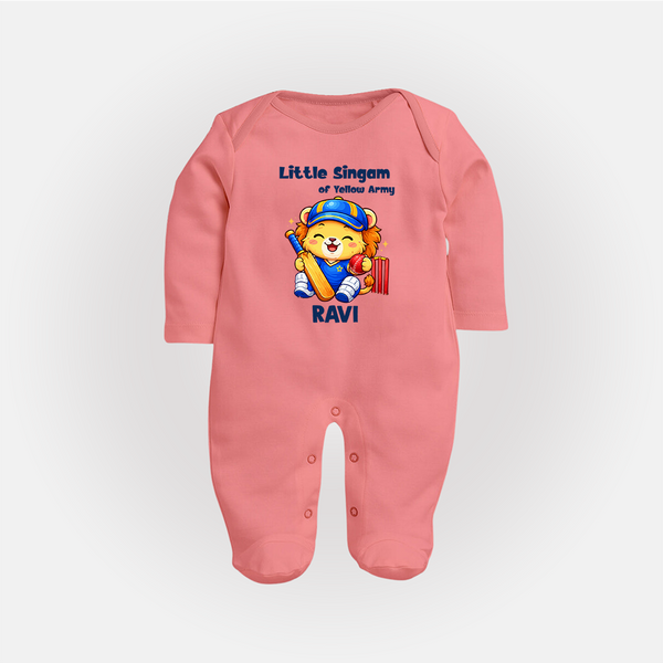 Little Champ of Yellow Army FULL BODY SUIT - PEACH - New Born (Chest 7.5")