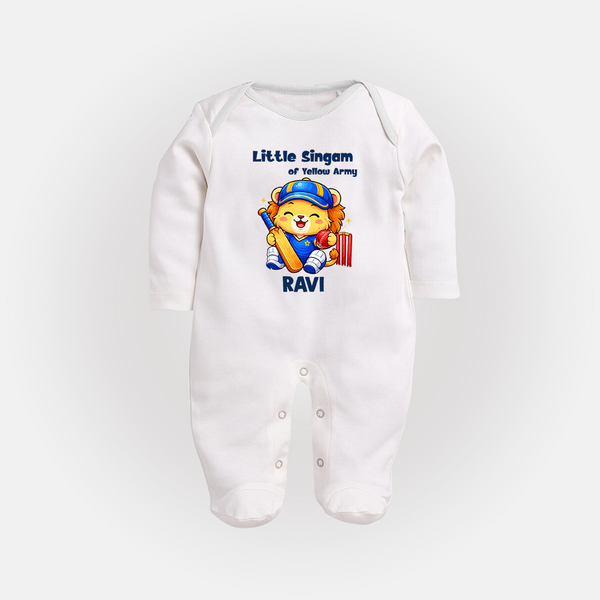 Little Champ of Yellow Army FULL BODY SUIT - WHITE - New Born (Chest 7.5")