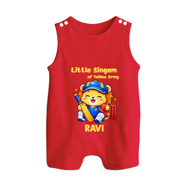 Little Champ of Yellow Army BUTTON ROMPER - RED - New Born (Chest 18")