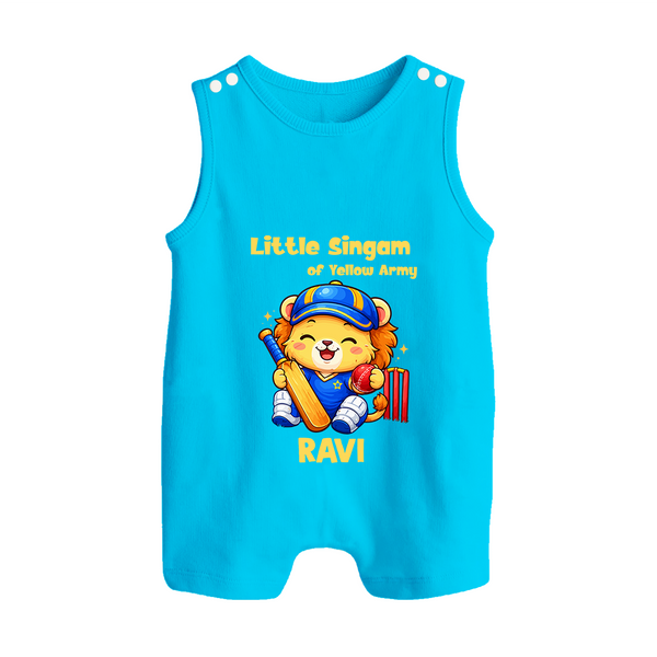 Little Champ of Yellow Army BUTTON ROMPER - SKY BLUE - New Born (Chest 18")