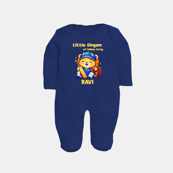 Little Champ of Yellow Army FULL BODY SUIT - NAVY BLUE - New Born (Chest 7.5")