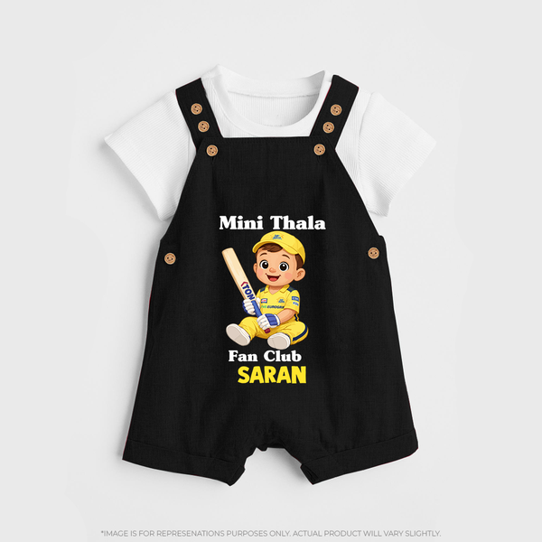 Little Captain DUNGAREE – Cricket Fan Outfit - BLACK - 0 - 5 Months Old (Chest 18")