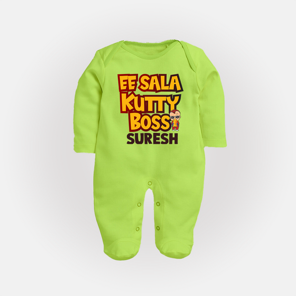 Kutty Boss FULL BODY SUIT – Fun Cricket Style - LIME GREEN - New Born (Chest 7.5")