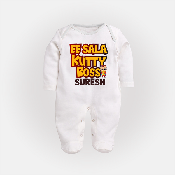 Kutty Boss FULL BODY SUIT – Fun Cricket Style - WHITE - New Born (Chest 7.5")