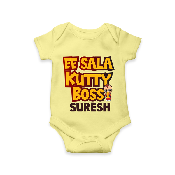 Kutty Boss Baby Romper – Fun Cricket Style - PASTEL YELLOW - New Born (Chest 14")