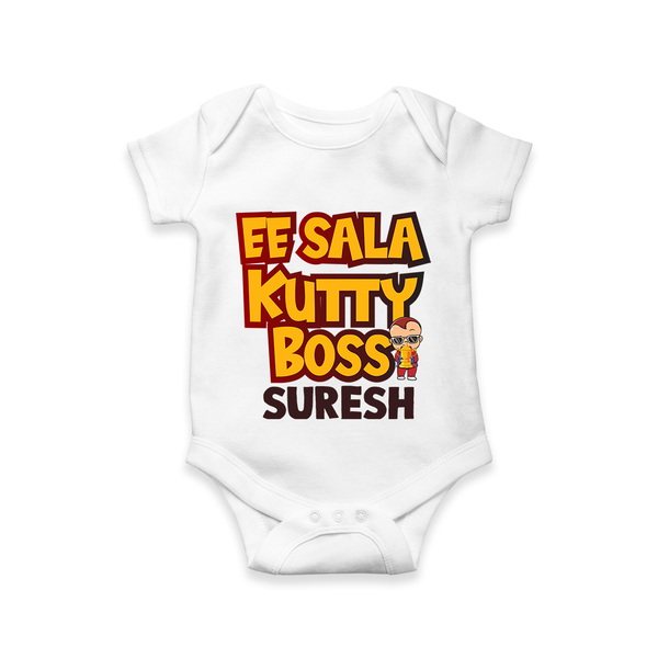 Kutty Boss Baby Romper – Fun Cricket Style - WHITE - New Born (Chest 14")