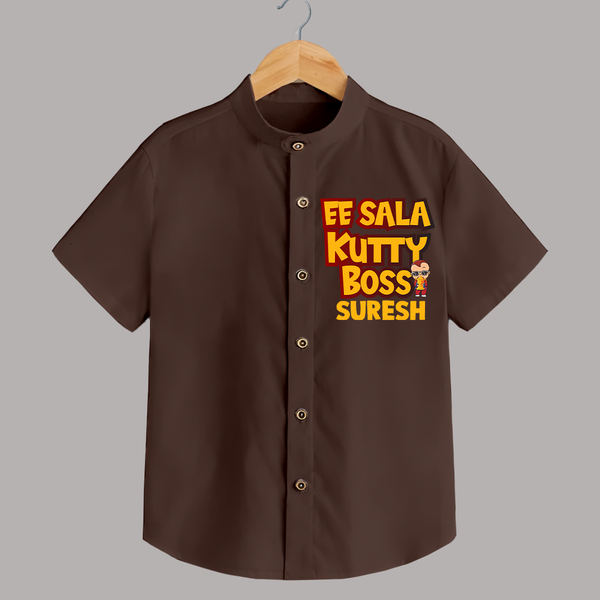 Kutty Boss SHIRT – Fun Cricket Style - CHOCOLATE BROWN - 0 - 6 Months Old (Chest 23")