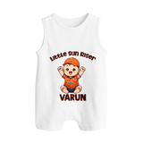 Orange Rising Star BUTTON ROMPER – Personalized Cricket Outfit - WHITE - New Born (Chest 18")